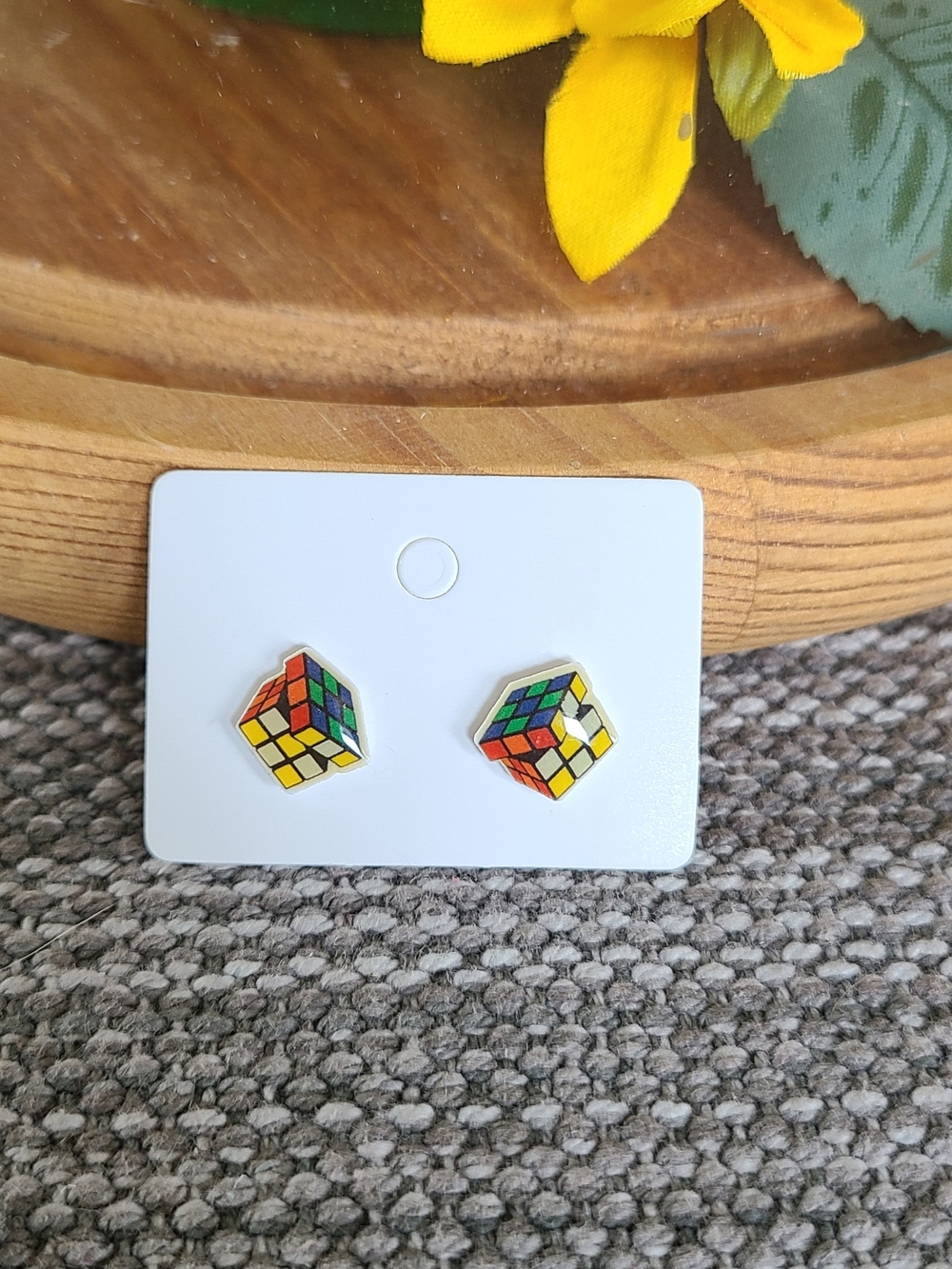 Colorful Rubik Cube Stud Earrings - Multi